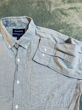 Bonobos Slim Fit Button‑Down Mens Shirt Gray Medium M Long Sleeve Cotton Stretch